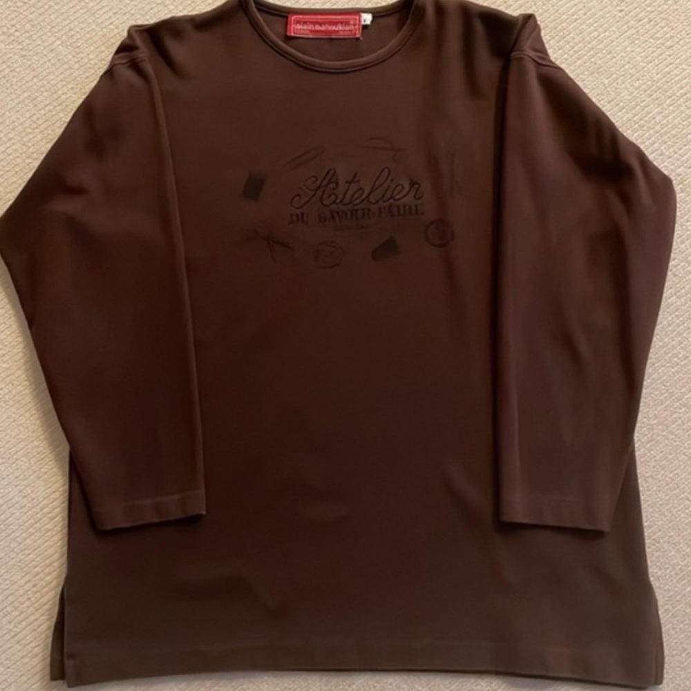 Alain Manoukian Long Sleeve Embroidered Styled Sweatshirt Brown Size Small